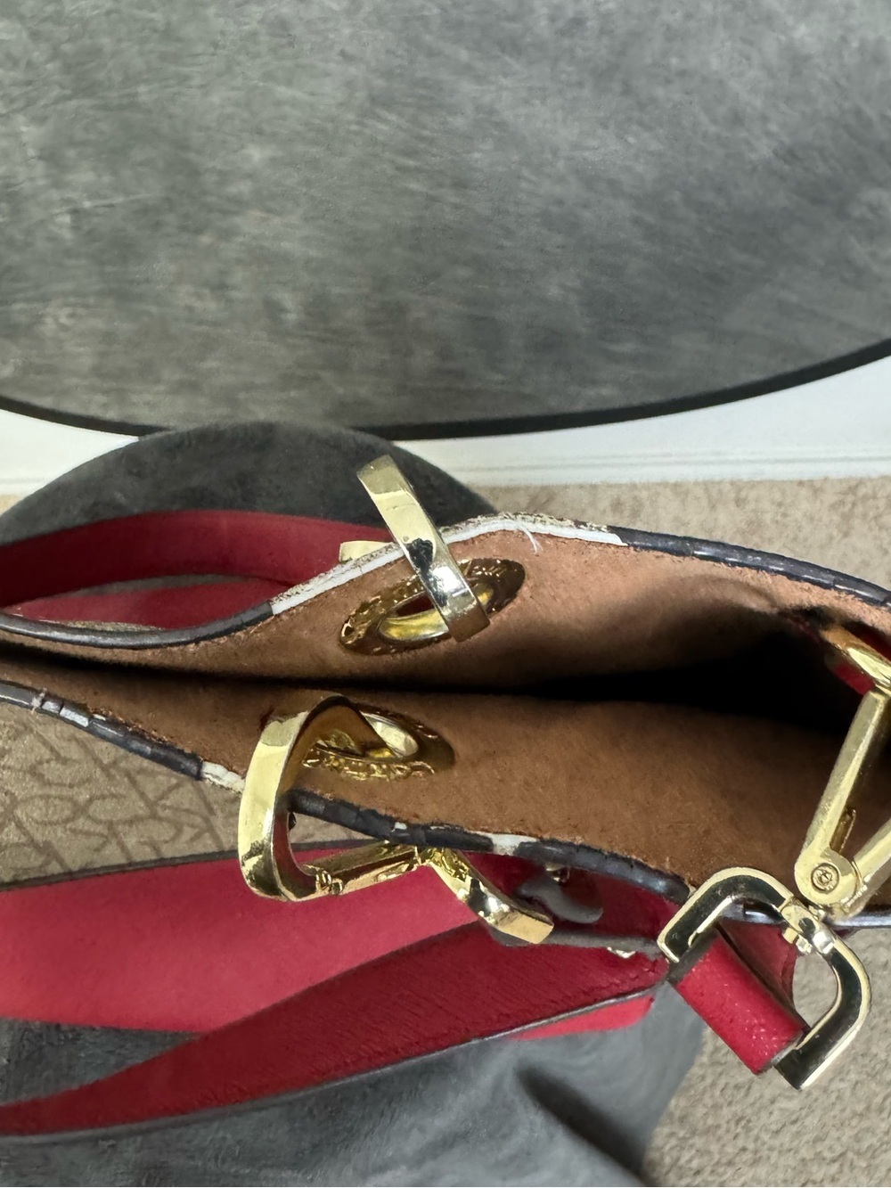Calvin Klein Red Monogram Tote Bag Set | Large Tote & Matching Crossbody Purse - Picture 5 of 10